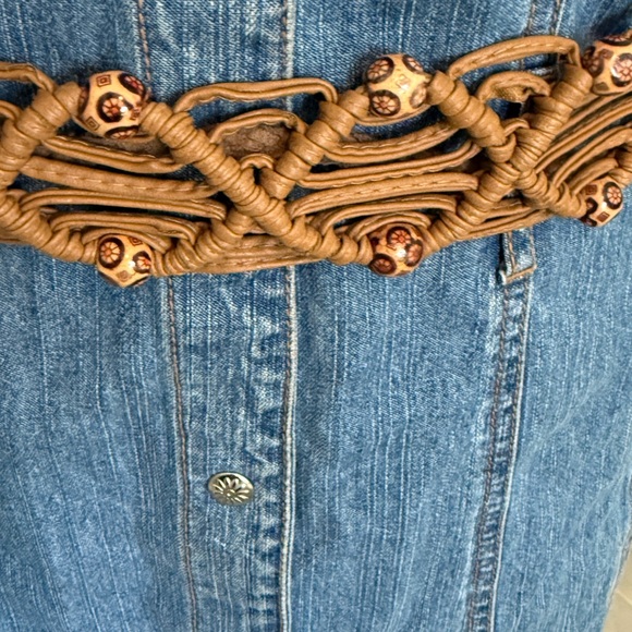 Vintage  Leather Braided fringe Tan Leather Belt western Boho - Picture 2 of 5